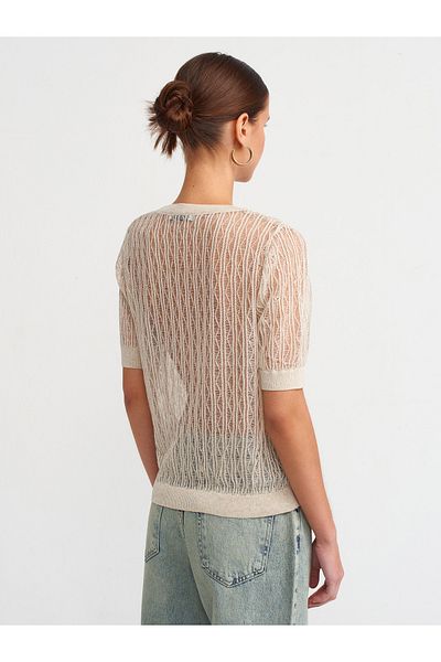 Dilvin 10348 Crew Neck Short Sleeve Sweater-ecru