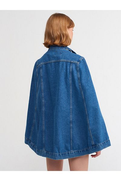 Dilvin 65338 Guler Secțiune Cataramă Poncho Denim-Albastru