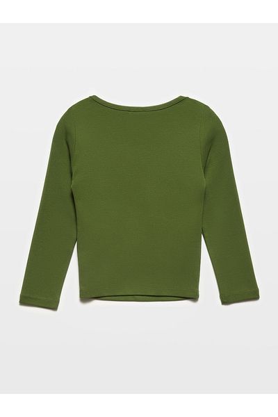 Dilvin 31274 Boat Neck Top-Dark Khaki Half Sleeve