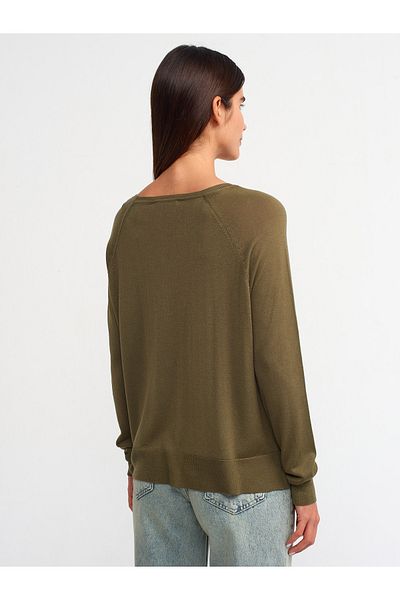 Dilvin 10536 Crew Neck Basic Thin Knitwear Sweater-Khaki