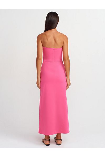 Dilvin 90758 Rochie fără bretele cu fantă - Roz elegant