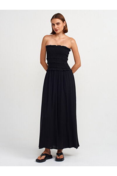 Dilvin 91220 Gipe Detaylı Straplez Elbise-Siyah