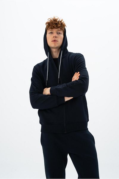 Arma Мъжки тъмносин суитшърт с качулка и цип, стандартна кройка K26324923501