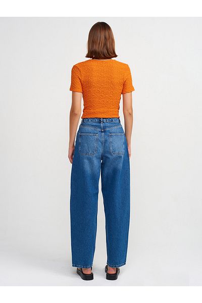 Dilvin 71686 Model Pantaloni din denim tăiați cu balon - Albastru