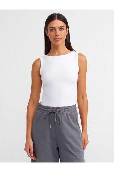 Dilvin 20868 Boat Neck Αμάνικο Μπάλα-Λευκό