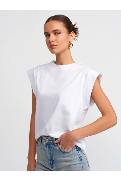 Dilvin 30724 Βαμβακερό T-shirt-Λευκό