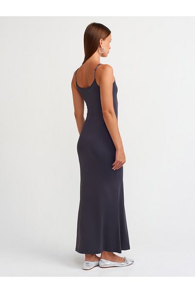 Dilvin 91175 Strappy Anthracite Μακρύ Φόρεμα