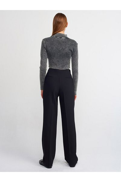 Dilvin 71231 Collet Detailed Trousers-Black
