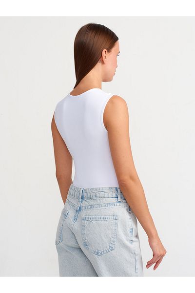 Dilvin 20860 Model White Sleeveless Bodysuit