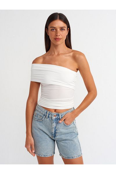 Dilvin 31090 Asymmetrical Ecru Blouse