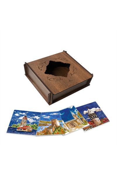 Anadolia Istanbul Series 4-Piece Ceramic Coasters Set with Wooden Box