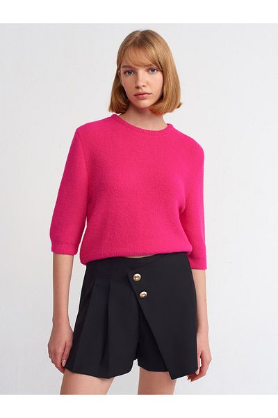 Dilvin 10472 Pulover cu textura moale cu decolteu triplu-fucsia
