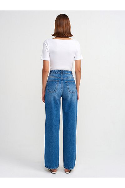 Dilvin 71688 - Pantaloni de denim cu tăietură largă cu detalii în piatră, albaștri