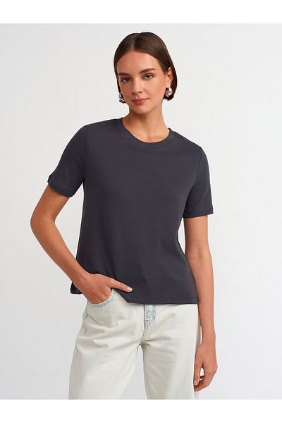 Dilvin 31142 Model - Anthracite Crew Neck Cotton T-Shirt