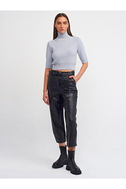 Dilvin 10480 Soft Textured Full Turtleneck Sweater-Grey