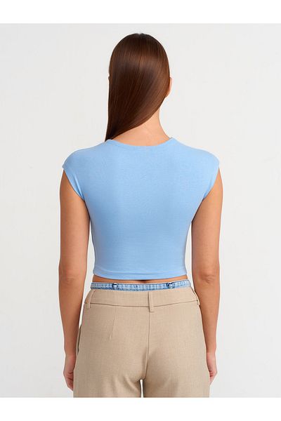 Dilvin 30528 Crop Top albastru - amestec de bumbac și modal