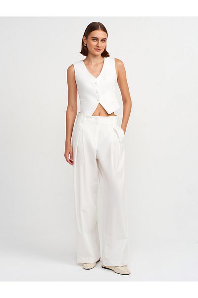 Dilvin 71540 Model - White Wide Leg Tailored Trousers