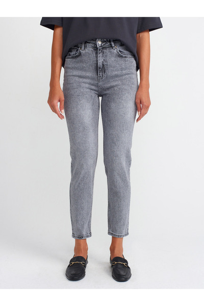 Dilvin 71461 Gray Mom Jean Snow Washed Pants
