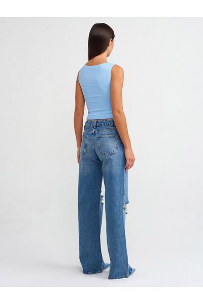Dilvin 71487 Pantaloni din denim cu talie joasă laser-albastru