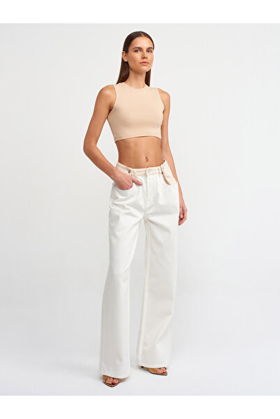Dilvin 30125 Crop Top-Açık Bej