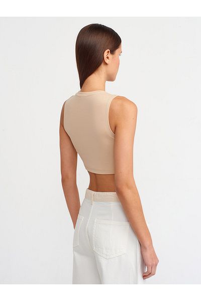 Dilvin 30125 Crop Top-Light Beige