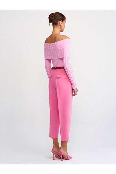 Dilvin 71253 Belted Carrot Fit Trousers-Pink