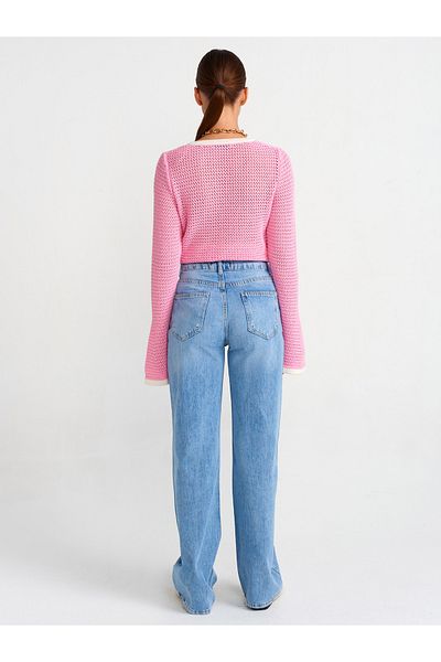 Dilvin 71467 Pantaloni drepti laser mici din denim-albastru