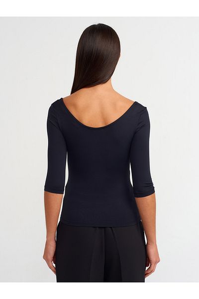 Dilvin Model 30900 - Tricou Negru Poliamidă Decolteu Barcă