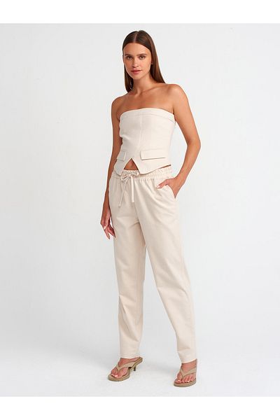Dilvin 71301 Beige Drawstring Jogger Pants