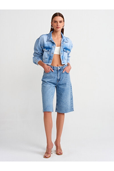 Dilvin 65347 Jachetă Crop Denim-Albastru