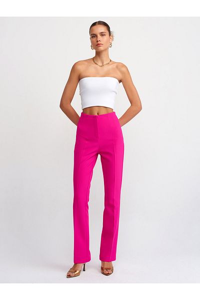 Dilvin 71241 Collared Spanish Leg Trousers-Fuchsia
