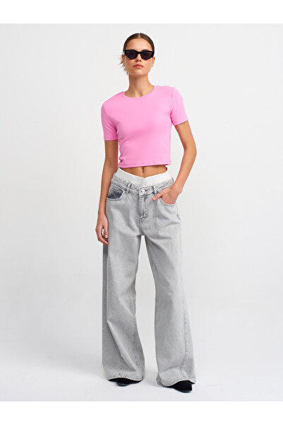 Dilvin 30124 Μοντέλο - ΡΟΖ Crop T-Shirt