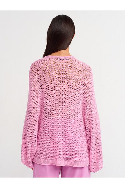 Dilvin 10551 Pulover din tricot în formă de gât barcă-roz