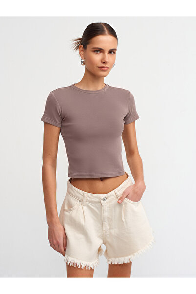 Dilvin 30457 Тениска с ефект на пране - цвят кафе