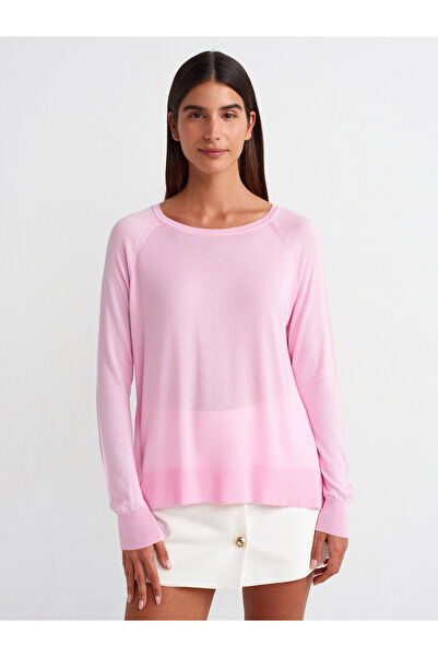 Dilvin 10536 Tricotaj subțire cu gât rotund-Roz