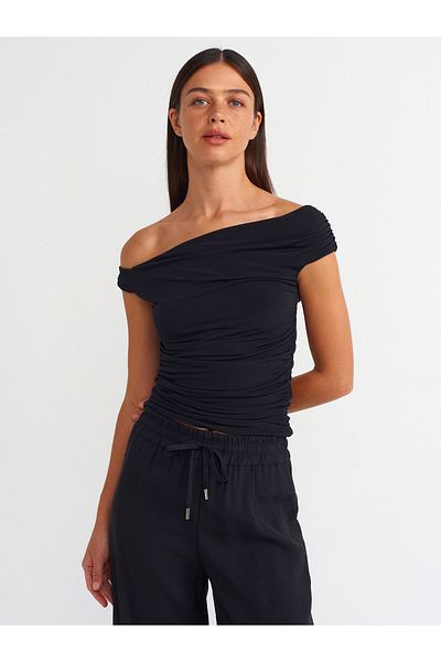 Dilvin 30806 Black Asymmetrical Gathered Ball