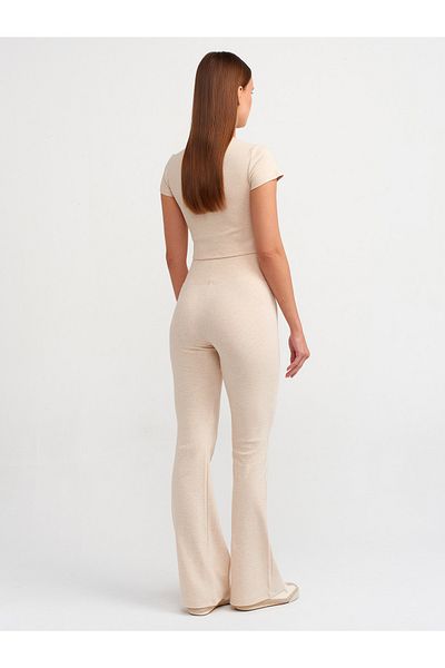 Dilvin 71050 Beige Melange Spanish Leg Ribbed Trousers