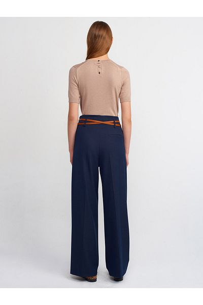 Dilvin 71245 High Waist Trousers with Belt - Navy Blue