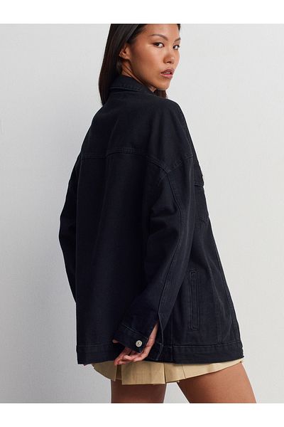 Dilvin 65352 Black Oversize Long Denim Coat