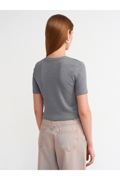 Dilvin 30995 Crop T-shirt-Anthracite