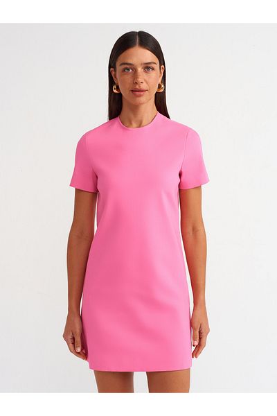 Dilvin 90899 Fuchsia Mini Crew Neck Dress