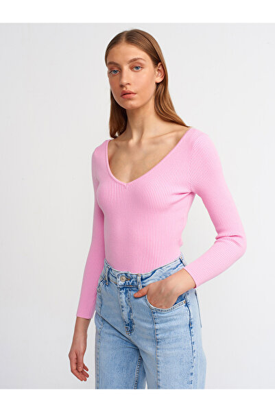 Dilvin 10512 Fitilli Ön Arka V Yaka Kazak-Pembe