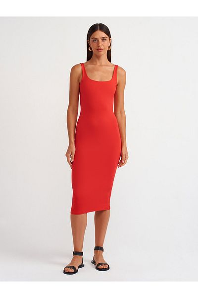 Dilvin Model 91200 - Rochie Midi Rosie Poliamida Decolteu