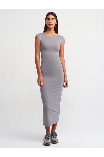 Dilvin 91097 Body-Sitting Dress-Grey