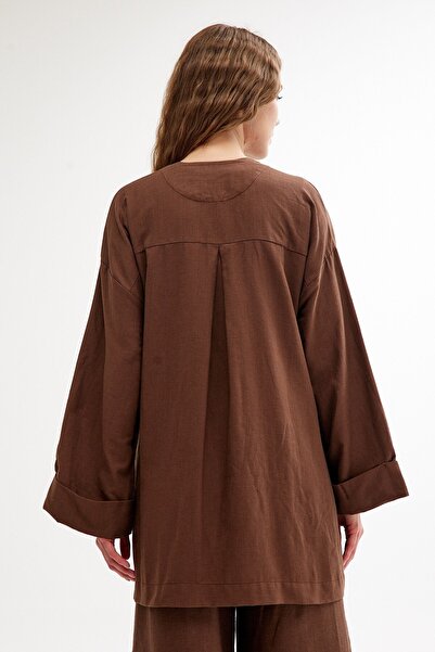 QANU Καφέ λινό κιμονό