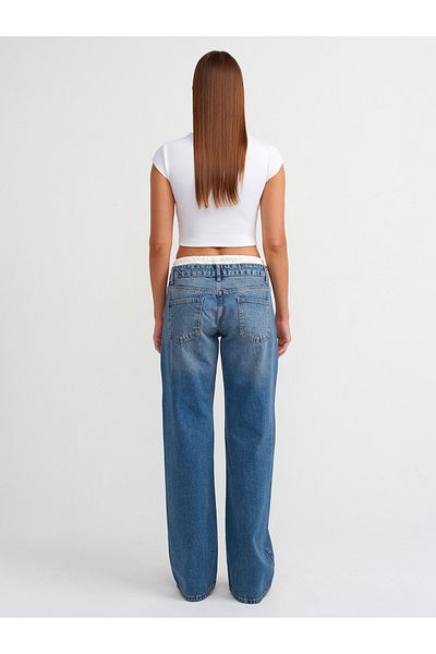 Dilvin 71494 Pantaloni boxer din denim albastru - Detaliați din satin