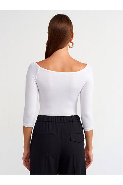 Dilvin 20816 Model White Bodysuit - Boat Collar