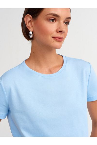 Dilvin 3471 Tricou de bază albastru deschis Model Crew Neck