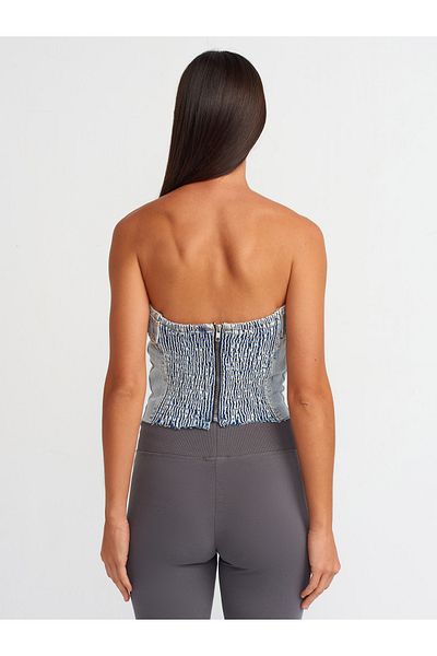 Dilvin 50728 Bustieră albastră din denim fără bretele - cu curea
