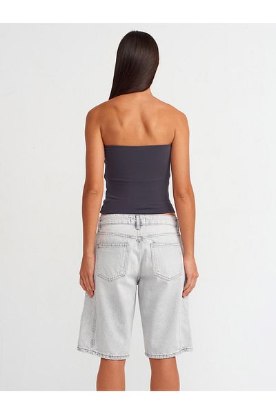 Dilvin 71510 Gray Denim Bermuda - Side Stitched